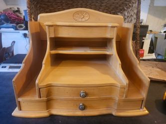 Wood Desktop Organizer — Letter Trays, 2 Drawers, Lift-Top Compartment 15x10x10"