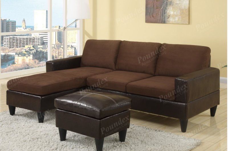 Chocolate sectional sofa and ottoman