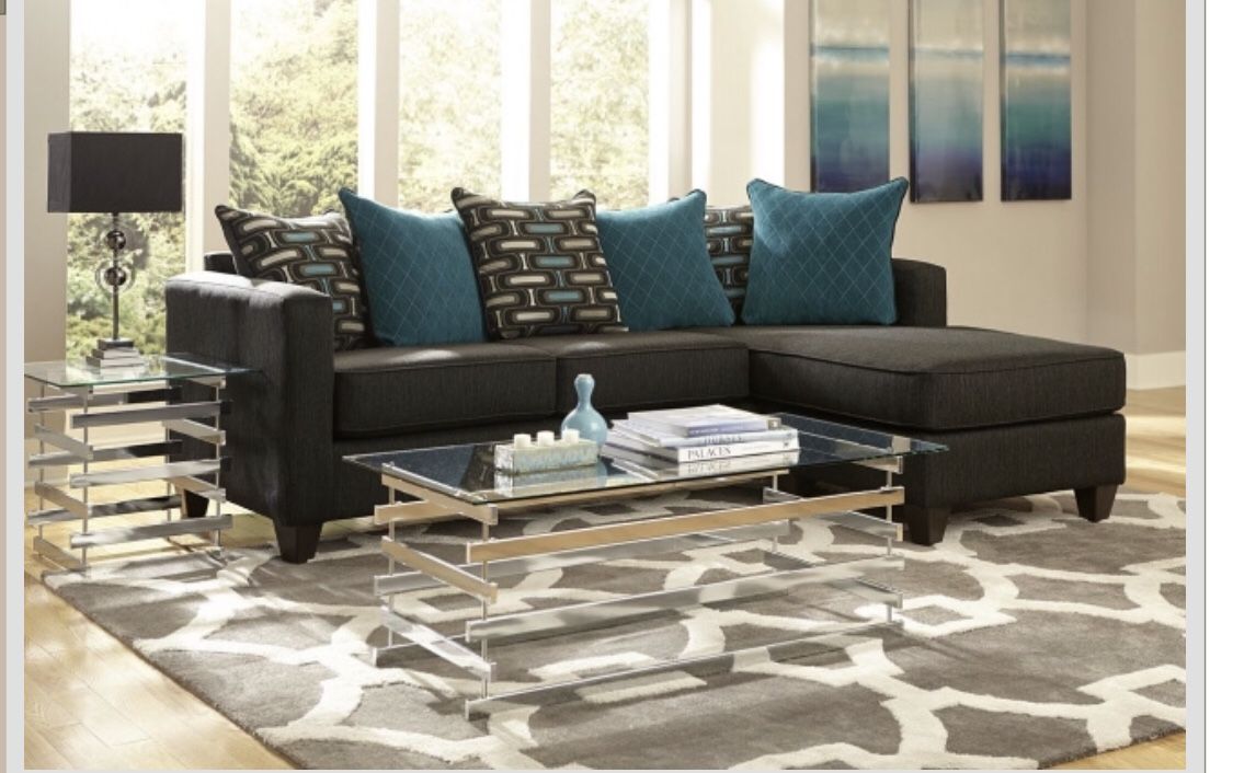 Sofa chaise sectional coffee table set and rug