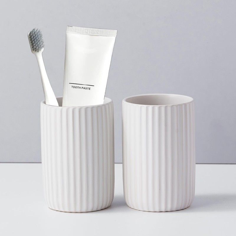 Toothbrush Holders for Bathrooms, Ceramic, Ribbed Cups Tumbler, 
