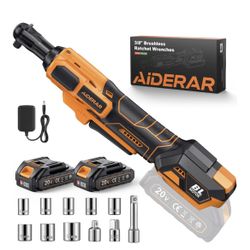  20V Brushless Cordless Ratchet Wrench 3/8", 67Ft-Lbs/ 90Nm Max Fastening Torque, 2x 2Ah Battery, 300RPM, Power Electric Ratchet DriReg. Retail $79.99