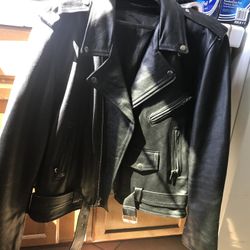 Men's black leather biker jacket