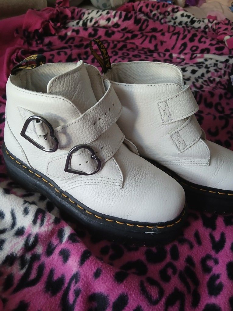 White Doc Martens Heart Buckle Boots