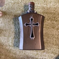 Beautiful Glass Cross Adorned Bottle 11”x6”