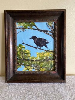 Framed Original Oil Painting of a Crow / Black Bird