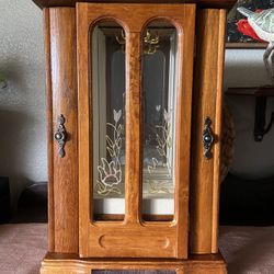 Vintage Wooden Jewelry Armoire Cabinet With Mirror -& Storage