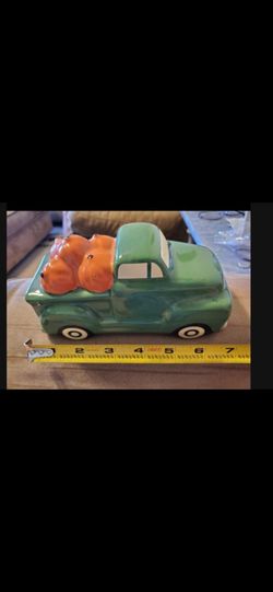 Ceramic Green Truck with Pumpkins Figurine