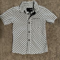 Little Boys Hurley Black & White Plaid Button-Up Short Sleeve Dress Shirt Size 4