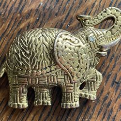 Vintage Matte Gold Tone Layered Metal Trunk Up Tusks Elephant Brooch Pin