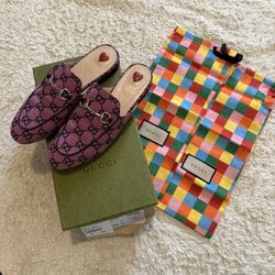 Gucci Women Princetown, Pink GG Canvas, Size 37