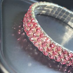 3 Row 3mm Pink Elastic Rhinestone Bracelet