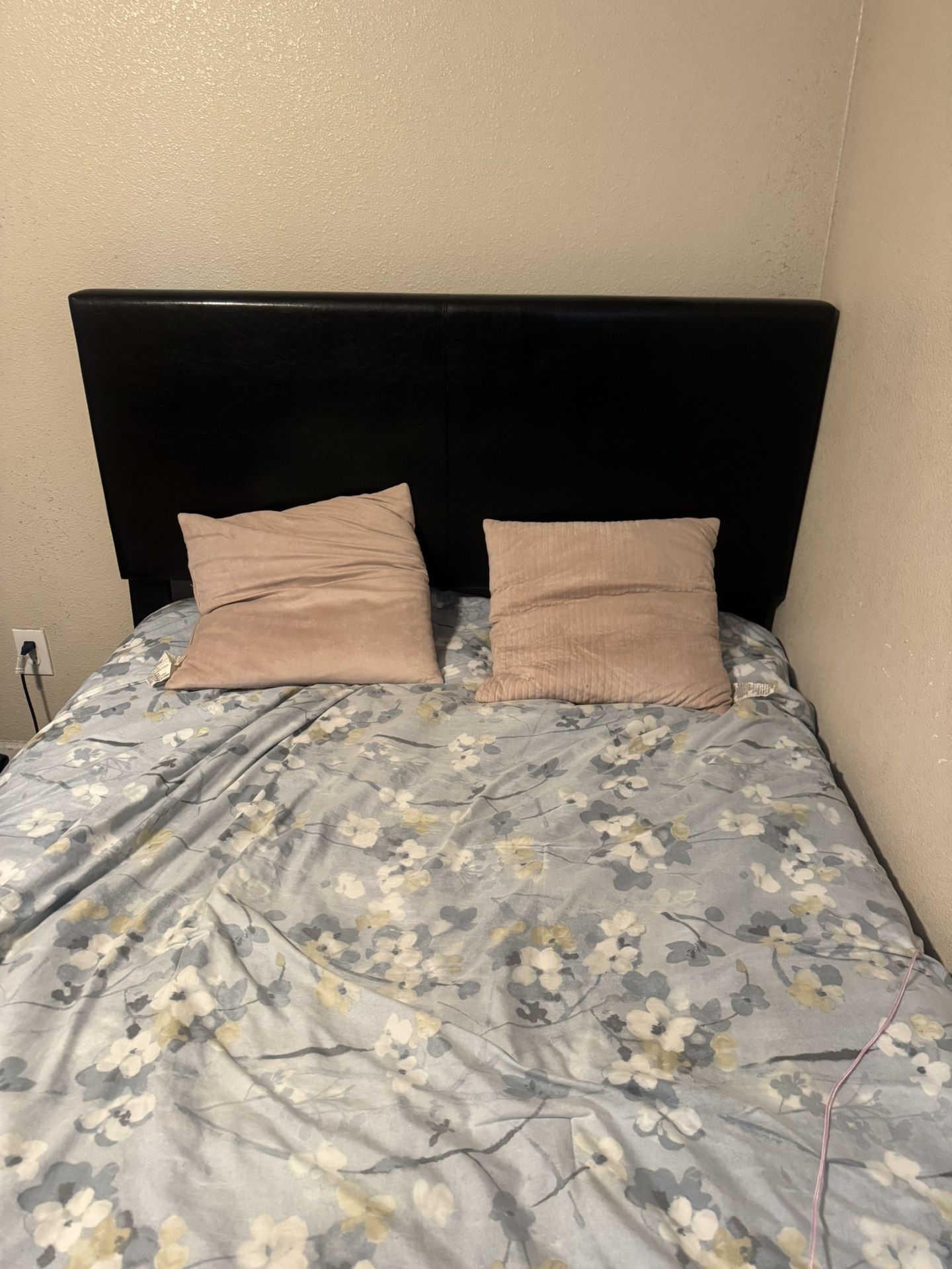 Black leather headboard and bedframe + mattress (FULL)