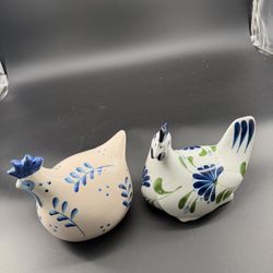 Adorable Lot Of 2 Ceramic Chicken Hen Roosters Figurines