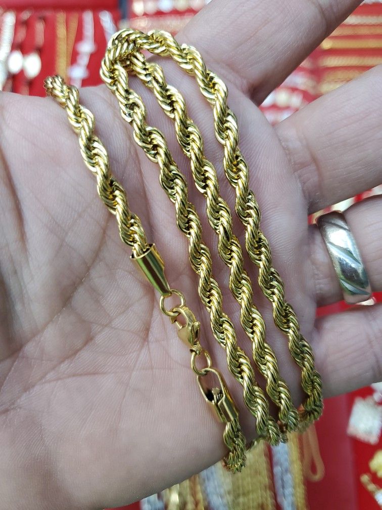 5MM Rope Chain Necklace Stainless Steel 14k Gold Plated
