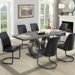 Brand New Gray O-shaped Design 7pc Dining Table Set 