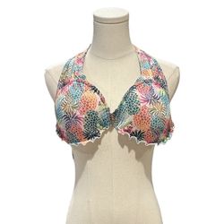 LA VIE EN ROSE AQUA Womens Multicolor Floral Underwire Halter Bikini Top Size XL