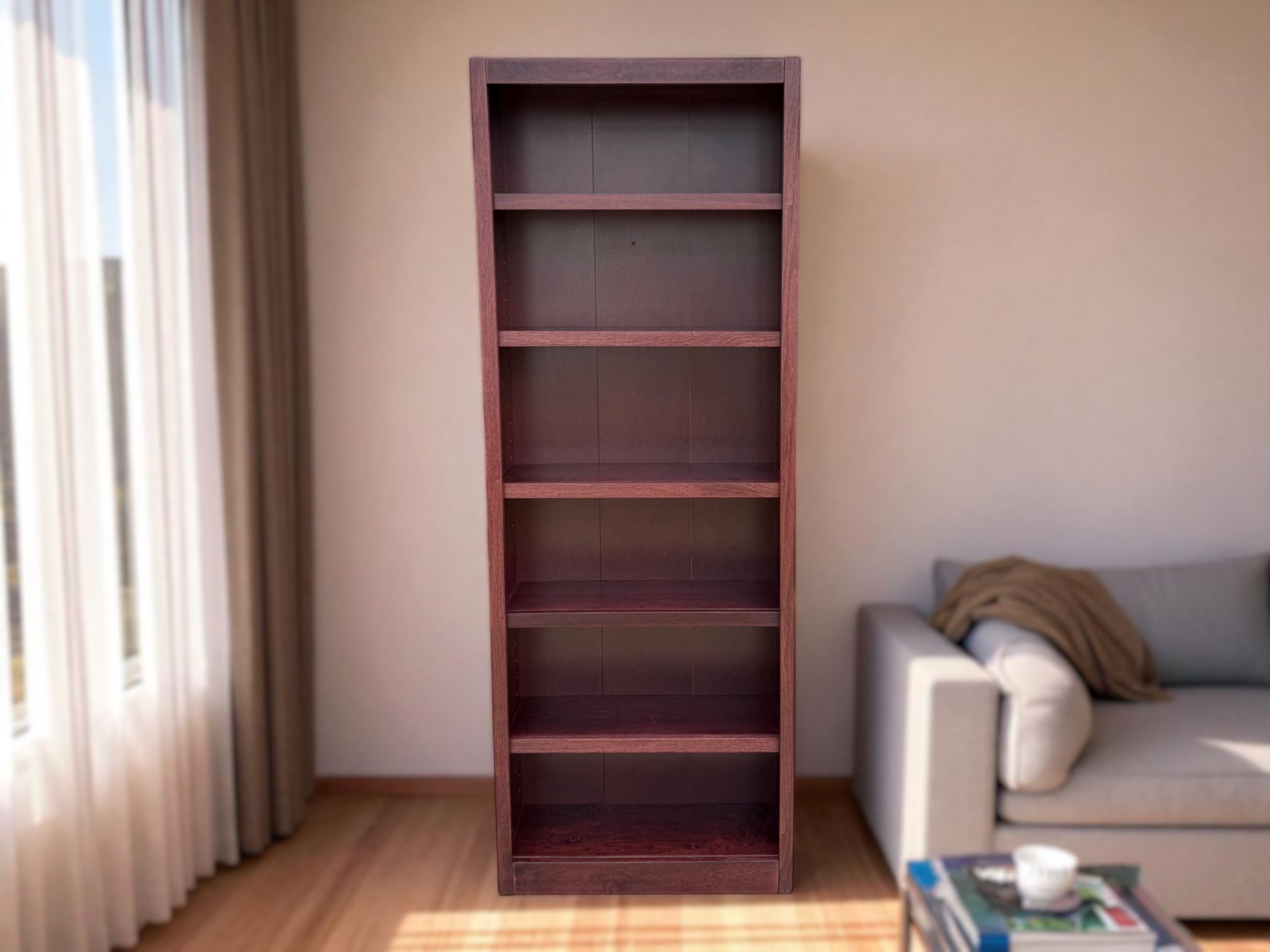 Cherry Tall 6-Shelf Bookcase w/ 4 Adjustable Shelves