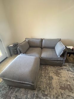 Anabei Gray Fabric Loveseat Sofa with Ottoman