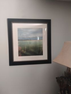 Framed Landscape Art Print With Beaded Detail Large 30x32