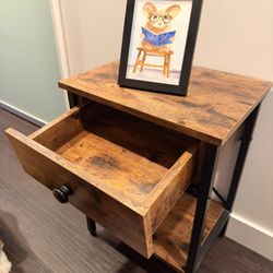 Modern Rustic Nightstand w/ Drawer & Shelf – Metal Frame (WANSE)