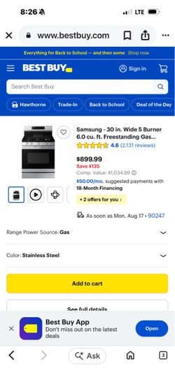 Samsung 30-Inch 5-Burner Freestanding Gas Range