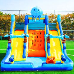 17FT Oxford Inflatable Water Slide Backyard Water Park with Slide & Splash Pool Suitable for Summer Outdoor Entertainment Pool Parties and Family Gath