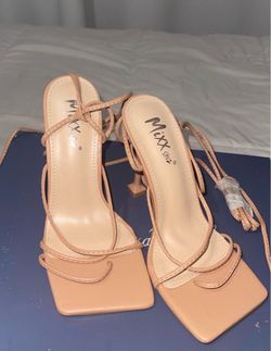 Mixx Shuz Nude Lace-Up Heeled Sandals