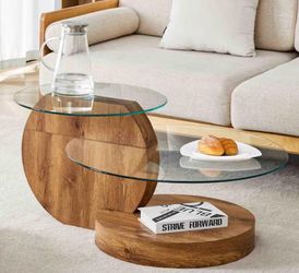#357. 35.4 in. Natural Round Glass Coffee Table