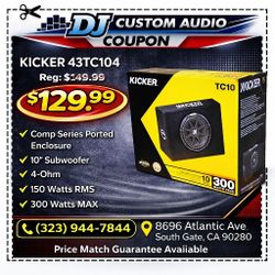 Kicker TC10 C10 Comp Series Truck Ported Box 10" Subwoofer 300 Watts 43T104 🚨 Payment Options Available 🚨 No Credit Needed 🚨 