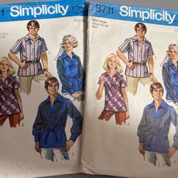 lot Of Two Vintage Mod Shirt Sewing Patterns Simplicity #8711, Sizes Small and Large