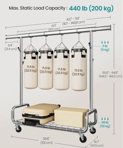 SONGMICS Clothes Rack Heavy-Duty Rolling Garment Rack w/ Shelf - Silver