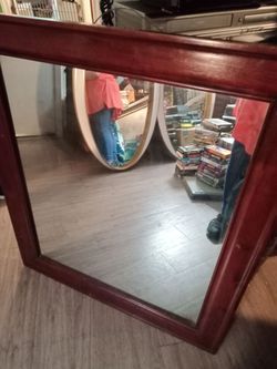 Square Wall Mirror with Wood Frame