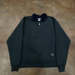Vintage 90s Russell Athletic Quarter Zip Sweatshirt Made in USA Green