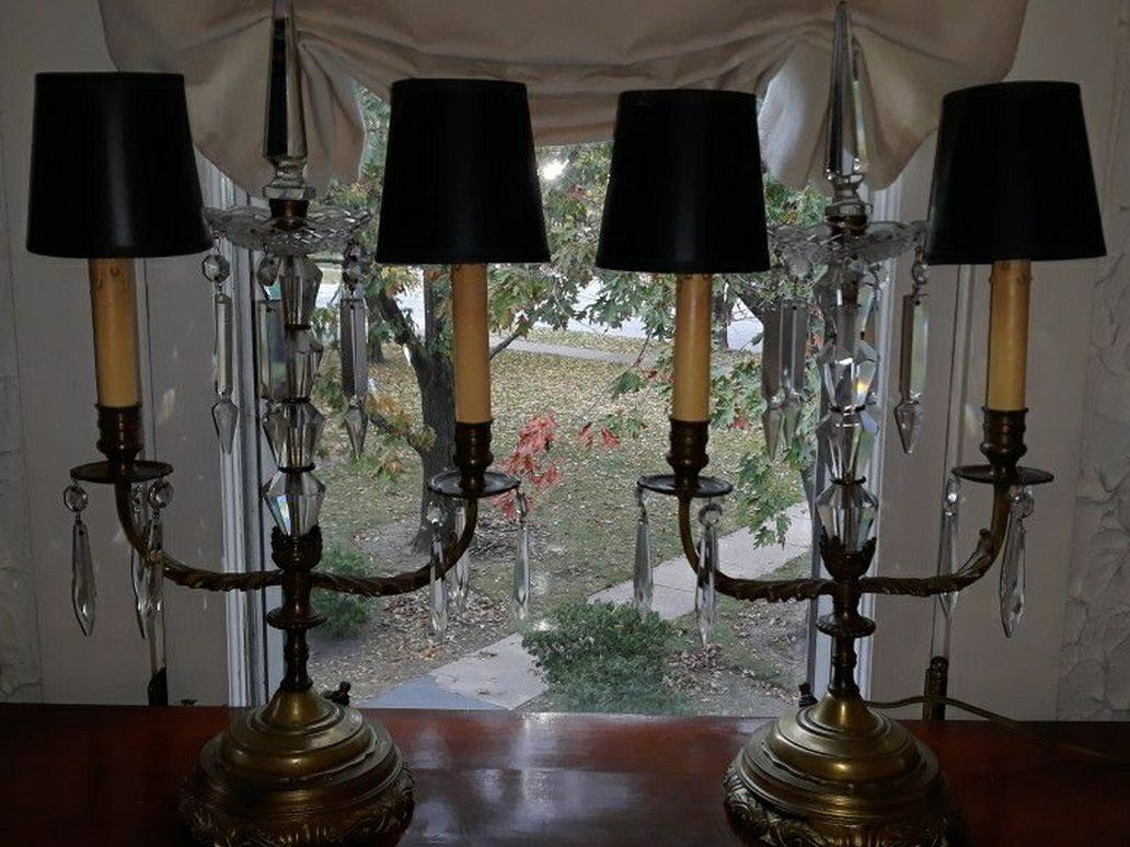 1920's double branch candelabra lamps /set of 2