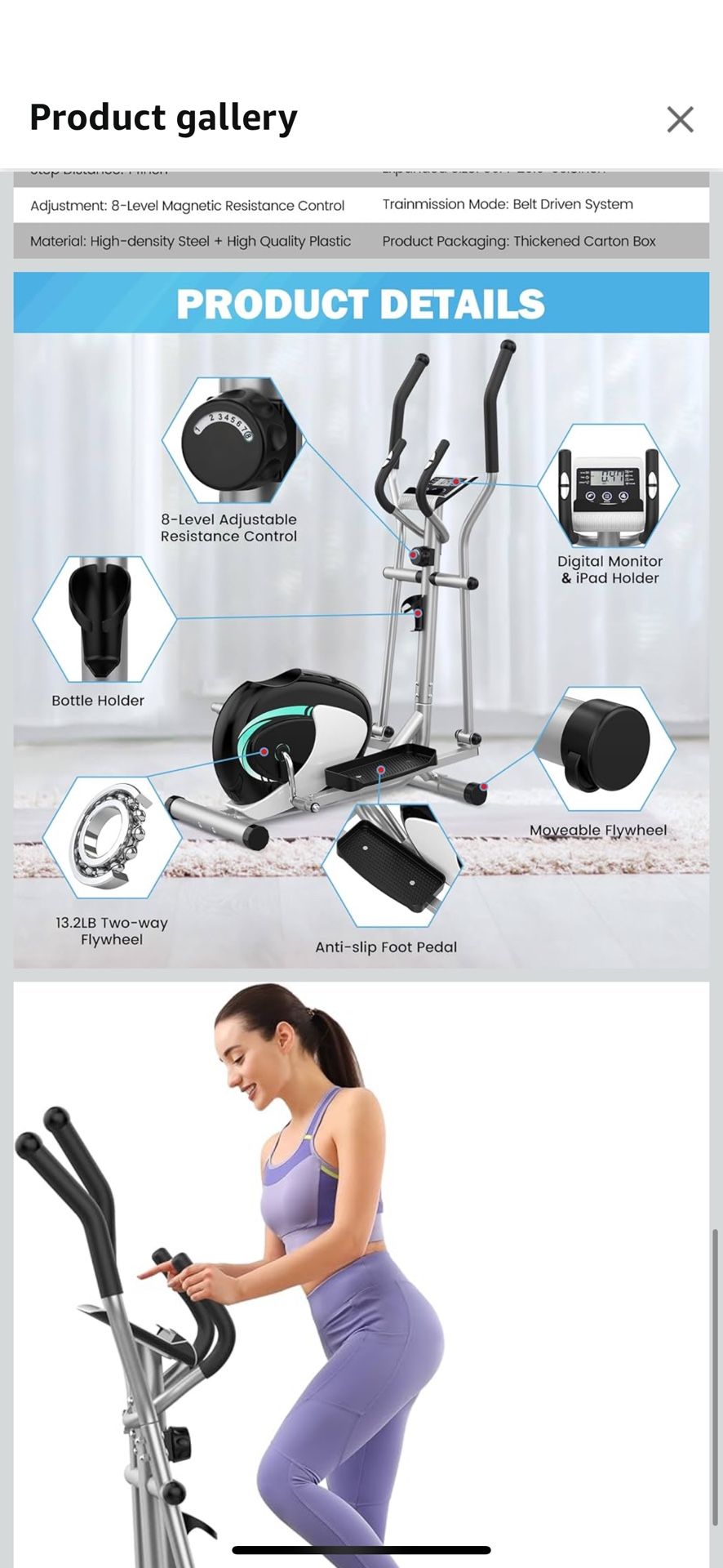Elliptical Exercise Machine, Dripex Magnetic Elliptical Machine for Home, Hyper-Quiet Elliptical Training Machines w/ 6KG Flywheel, 8 Resistance Level