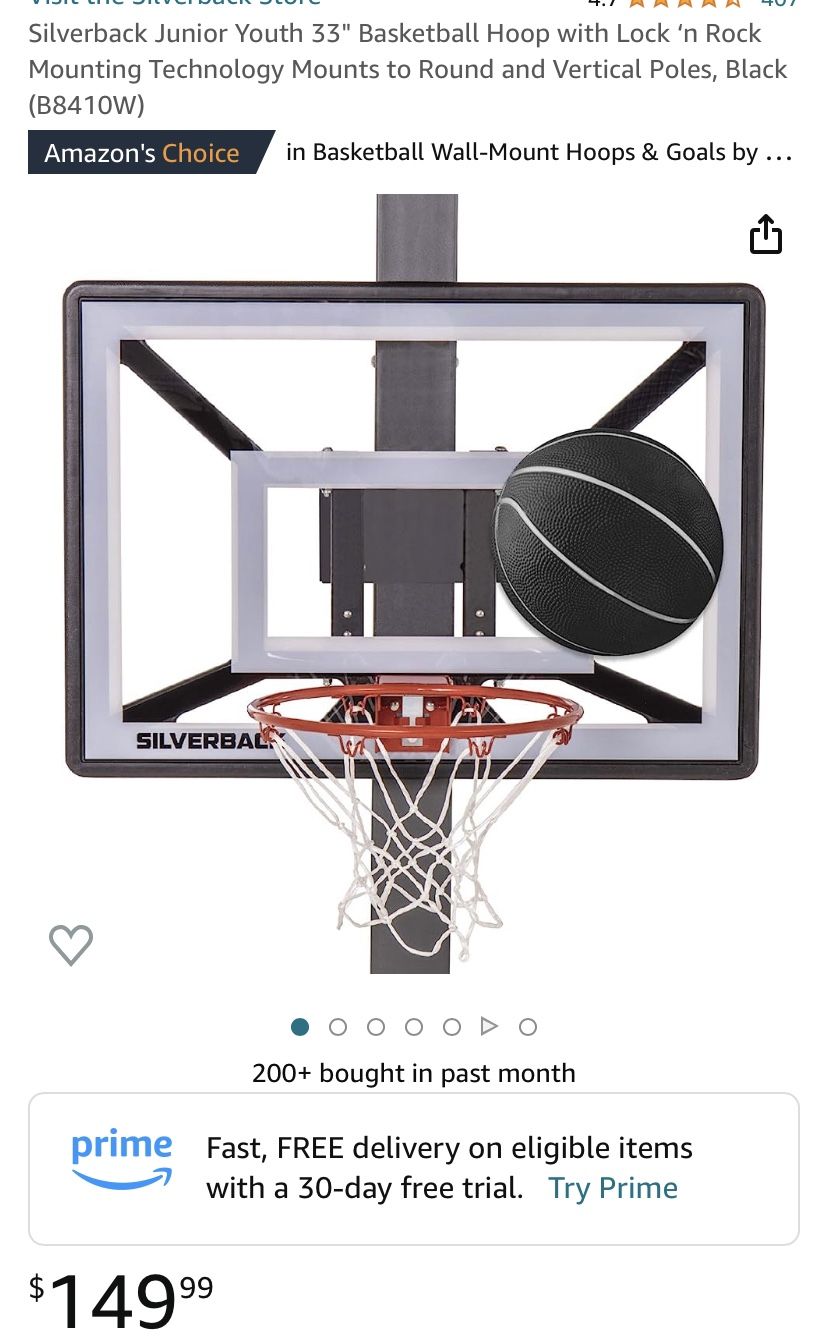 Silverback Junior Youth 33" Basketball Hoop with Lock ‘n Rock Mounting Technology Mounts to Round and Vertical Poles, Black (B8410W)