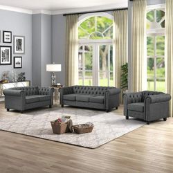3 Pieces Chesterfield Furniture Sets, Sofa Loveseat And Chair , Living Room Set 