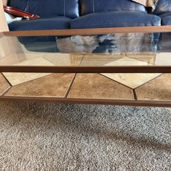 Glass Coffee Table + Matching Side Table Set – Tile Inlay