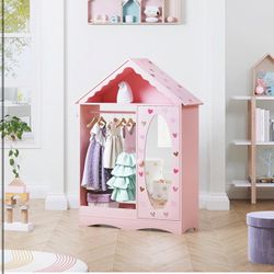 Brand New In The Box- UTEX Kids Dress Up Storage with Mirror, Kids Wardrobe Closet, Dress Up Armoire for Little Girls, Open Hanging Kids Costume Organ