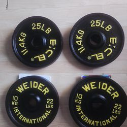 (2) 25. (2) 22 lbs Olympic Metal Plates