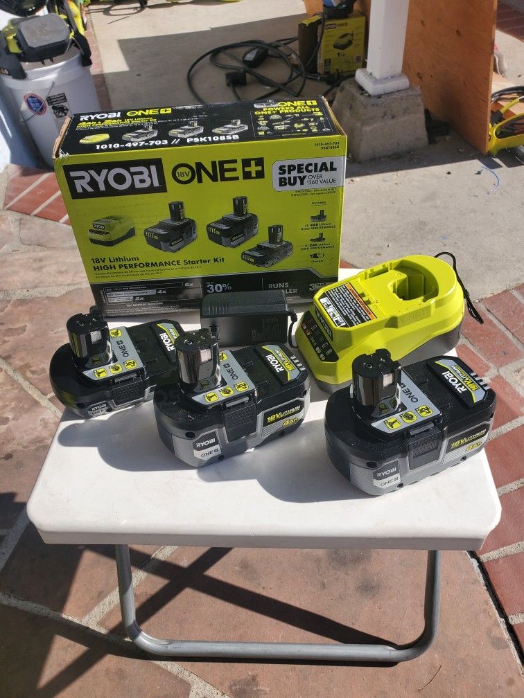 RYOBI
ONE+ 18V Lithium-Ion HIGH PERFORMANCE Starter Kit with 2.0 Ah Battery, (2) 4.0 Ah Batteries 