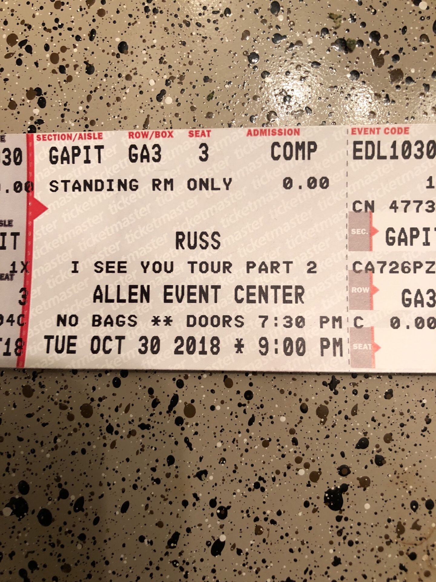 Russ Concert Tickets 10/30 9PM