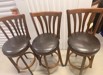 Set of 3 Wood Bar Stools with Cushioned Seats
