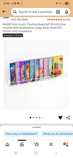 Acrylic Floating Bookshelf 36 Inch,Clear Invisible Wall Bookshelves Ledge Book Shelf,50% Thicker with Screwdriver