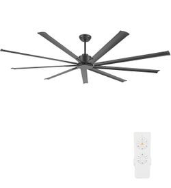 WINGBO Black Industrial Ceiling Fan No Light 120", 9 Aluminum Blades, 6 Speed Remote Control, Reversible DC Motor, for Home and Commercial Use, Living