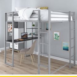 Full Size Loft Bed With Desk-Metal