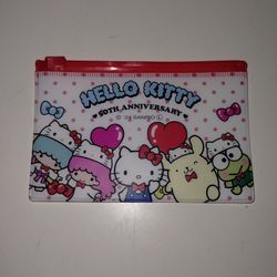SANRIO Hello Kitty Coin Purse 50th Anniversary Pouch Zipper Bag Red Clear NEW
