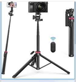 ULANZI MT-78 Extendable Phone Tripod, metal 72.83" Selfie Stick Camera Tripod Stand with 2 in 1 Phone Clip, 360° Ball Head Camera Tripod