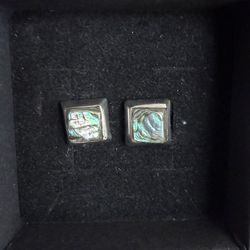 Square Silver Abalone Earrings 