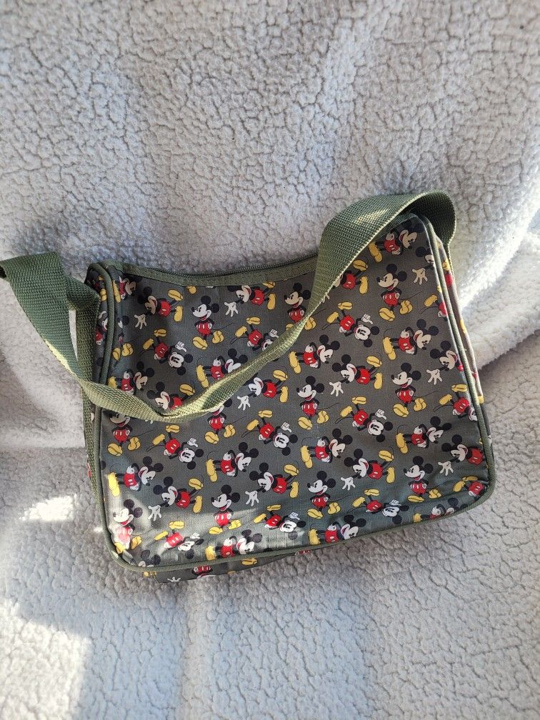 Disney Purse Mickey Mouse Green All Over Print Zip Top Ripstop Shoulder Bag
